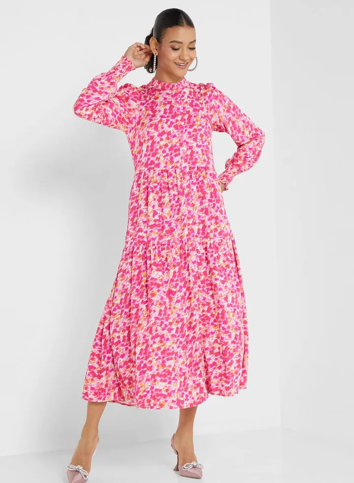 Floral Printed Puff Sleeve Dress