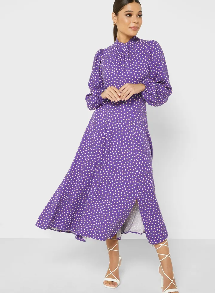 High Neck Balloon Sleeve Dress