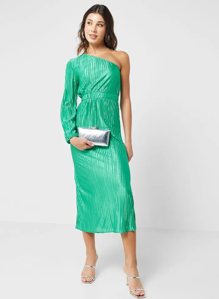 One Shoulder Plisse Dress
