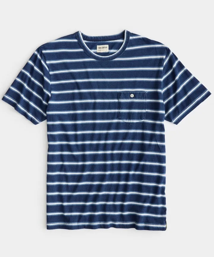 Stripe Indigo Slub Pocket Tee