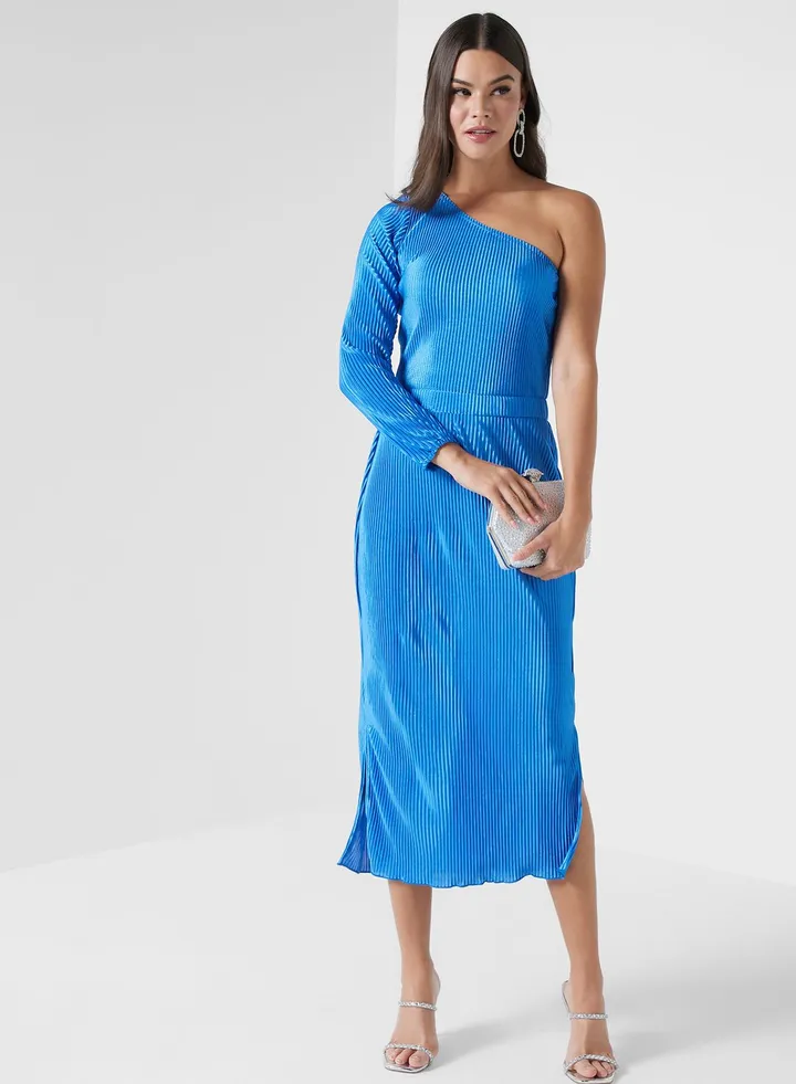 One Shoulder Plisse Dress