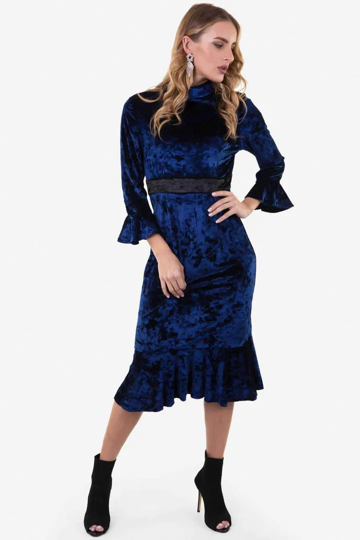 Midi Velvet Dress Blue