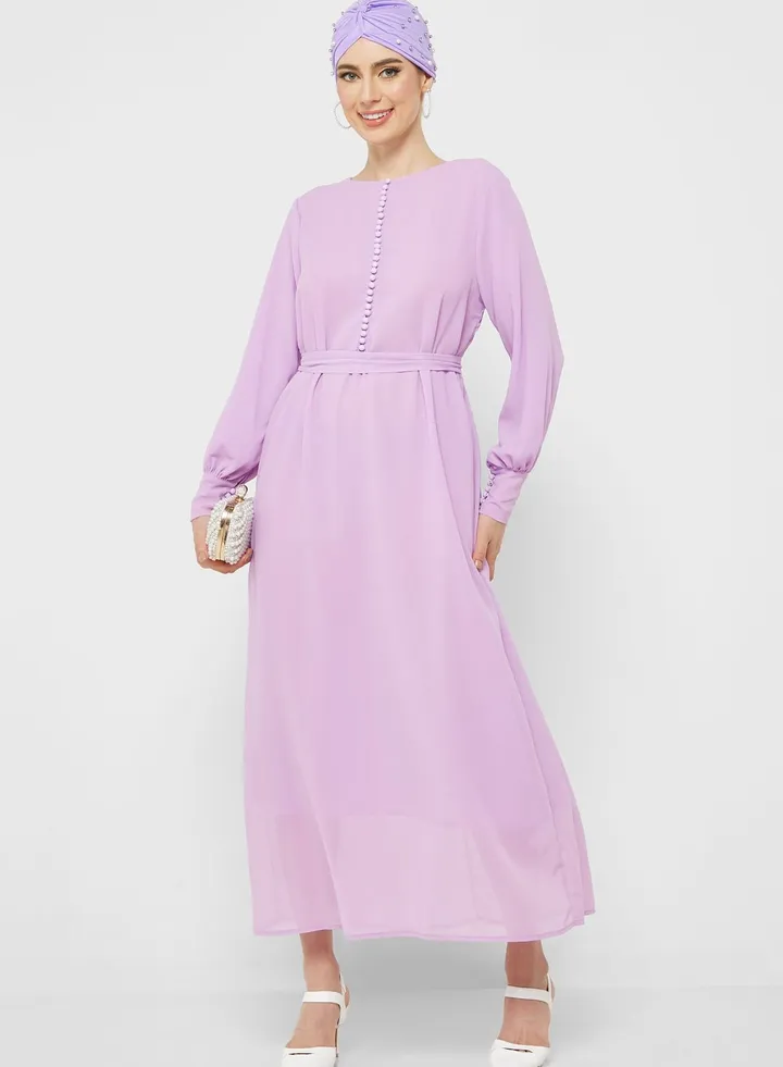 Puff Sleeve Chiffon Dress