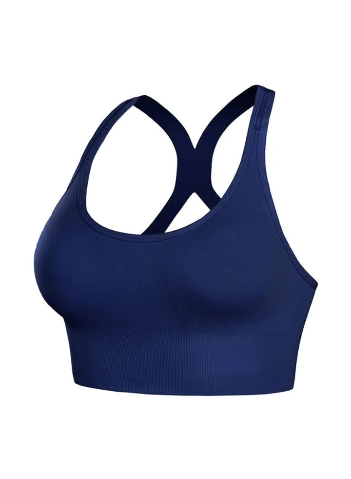 Hollow Out Padded Sports Bra Dark Blue
