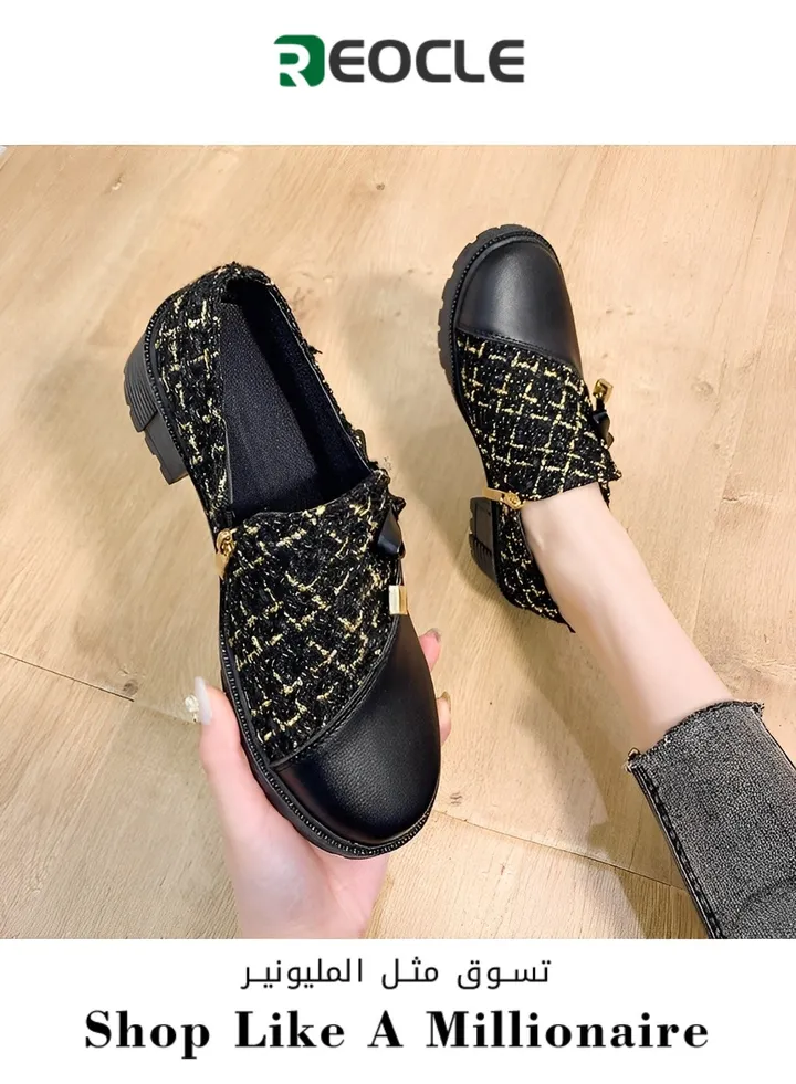 Fashionable Casual Small Leather Shoes for Women Spring New Thick Heel Women's Shoes High Heels Korean Version