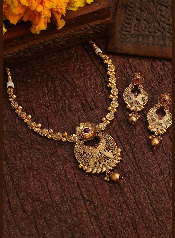 Gold Plated Designer Stone Necklace Set