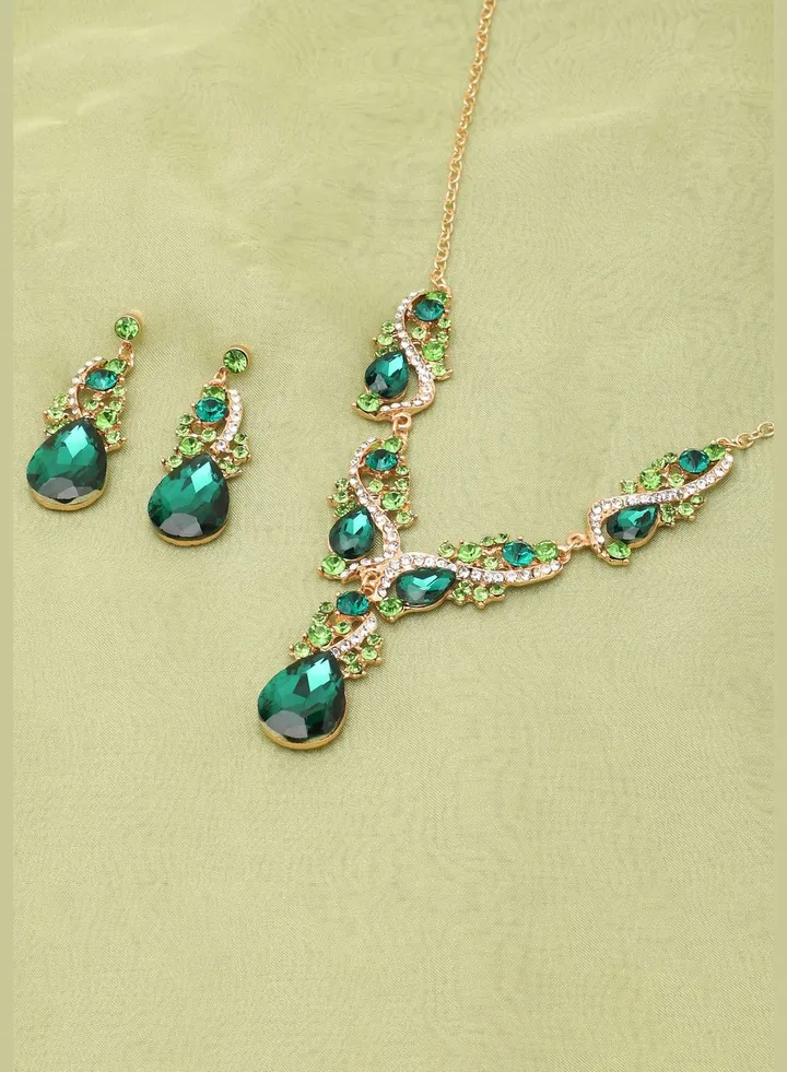 Gold Plated Designer Stone Party Necklace and Earring Set For Women