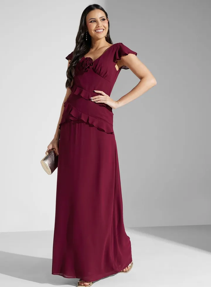 Flared Sleeve Ruffle Dress
