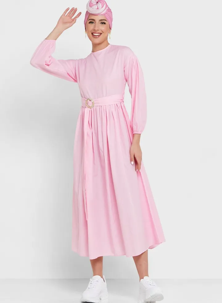 Belted A-Line Dress