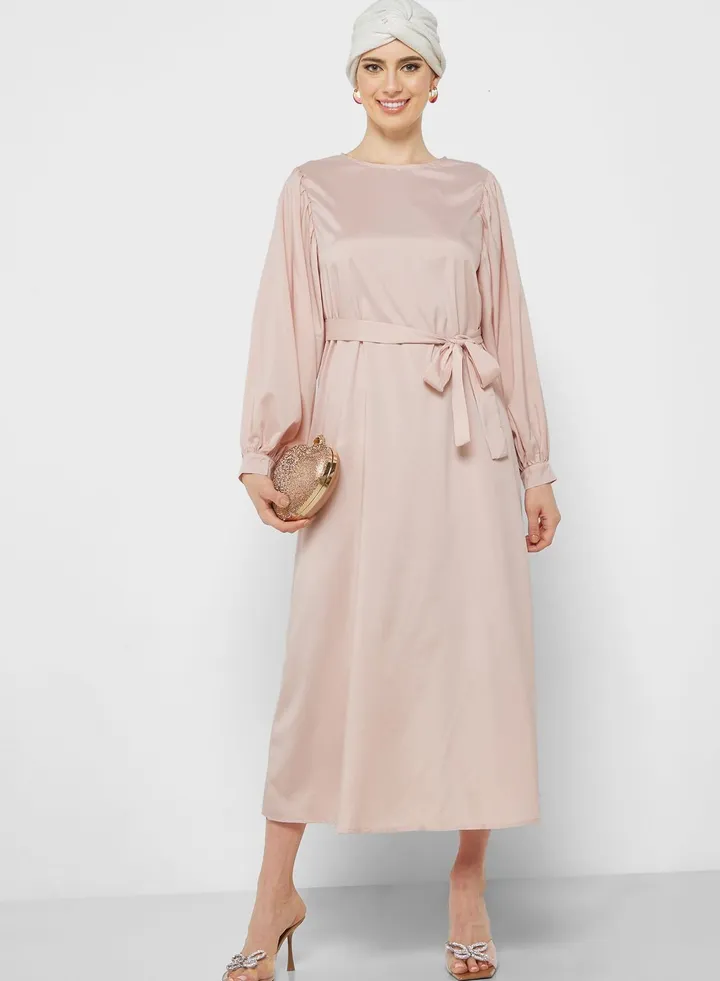 Puff Sleeve Belted Dress