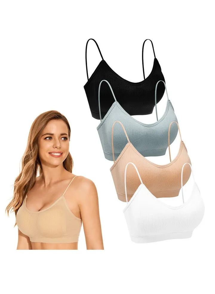 4 Pieces Neck Bralettes with Padded Wireless Cami Bra Tank Top Bra Sports Bra