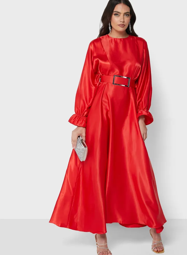 Satin Belted Dress