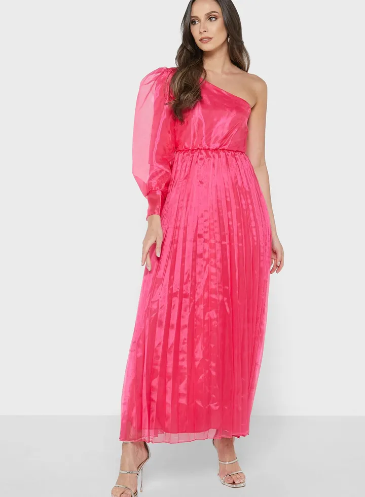 Pleated Effect One-Shoulder Dress