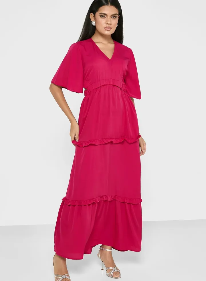 Flouncy Sleeve Tiered Dress