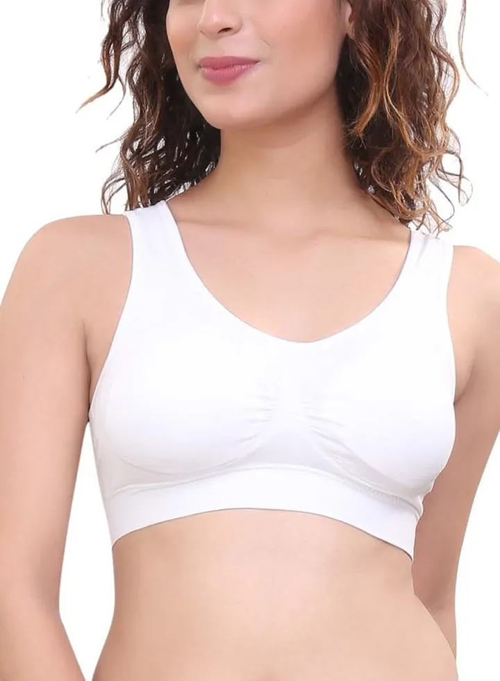 Women's Seamless Padded Sports Bra For Yoga Gym With Removable Cups White