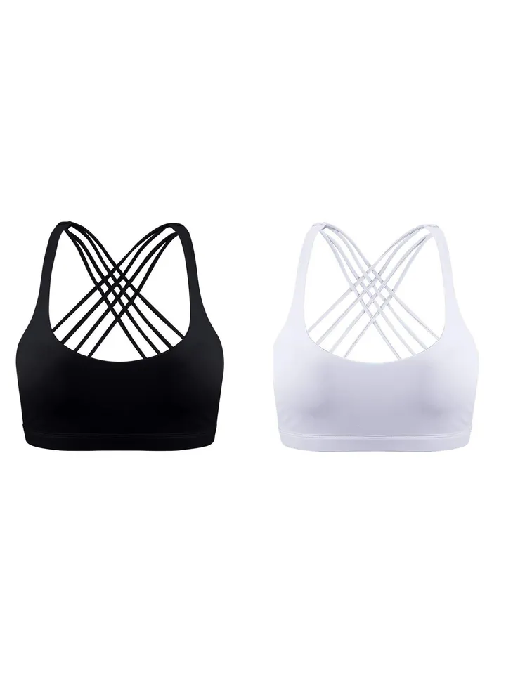 2 Pack Women Sports Underwear, Padded Bralette Sleep Bra, Cross Back Racerback, Comfortable Seamless Workout Strappy Bra for Yoga Running Dancing Fitness