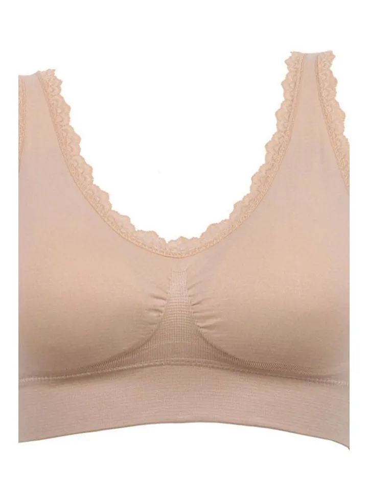 Breathable Lace Padded Wireless Sport Yoga Push-up Bra Vest Underwear Beige