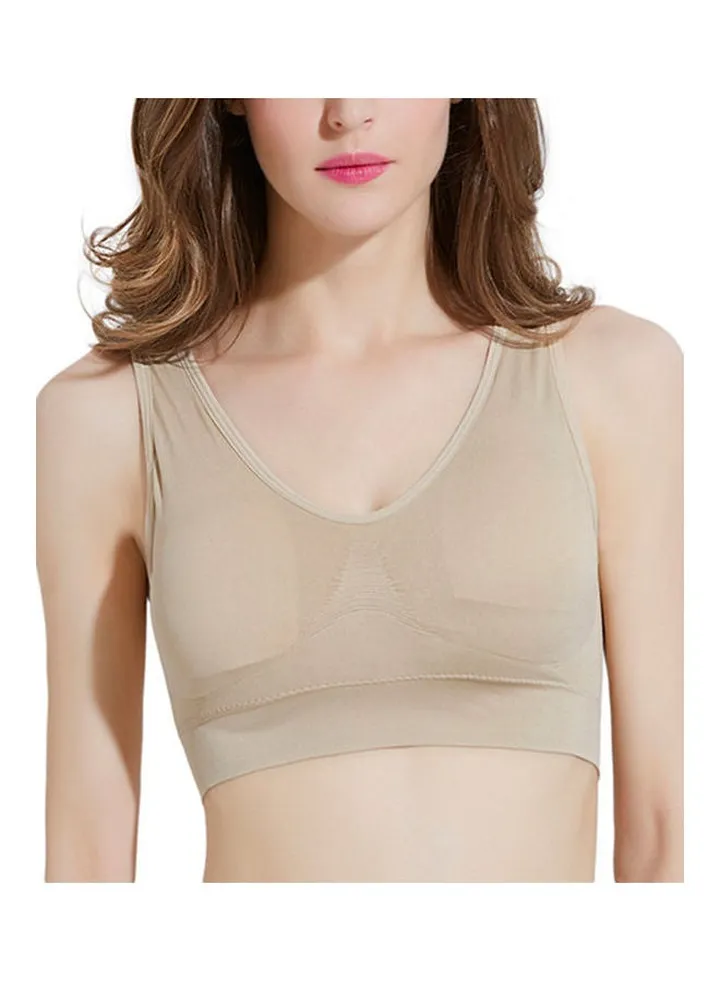 Padded Wireless Sport Yoga Sleep Bra Cropped Vest Beige