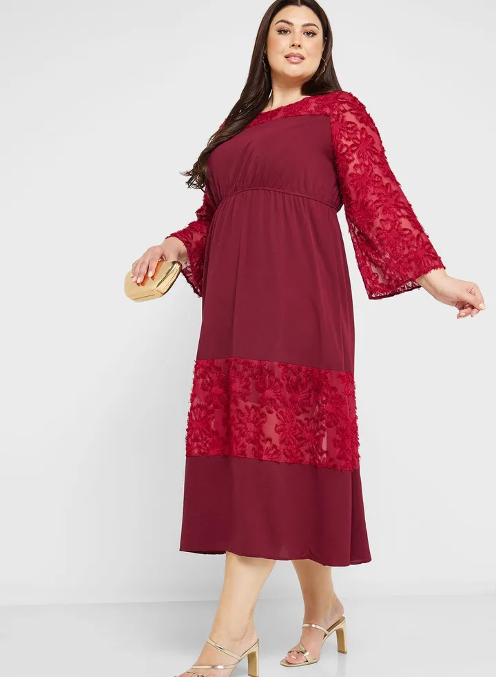 Textured Panel Detail Fit & Flare Dress