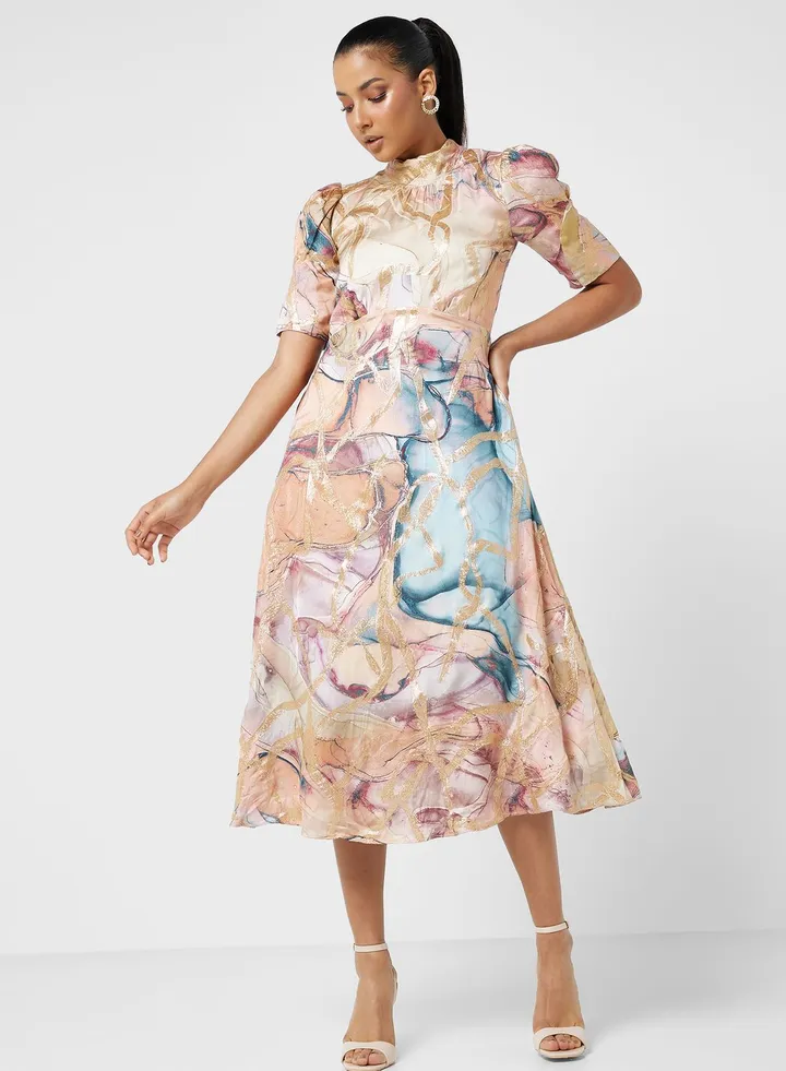 Printed Puff Sleeve Dress