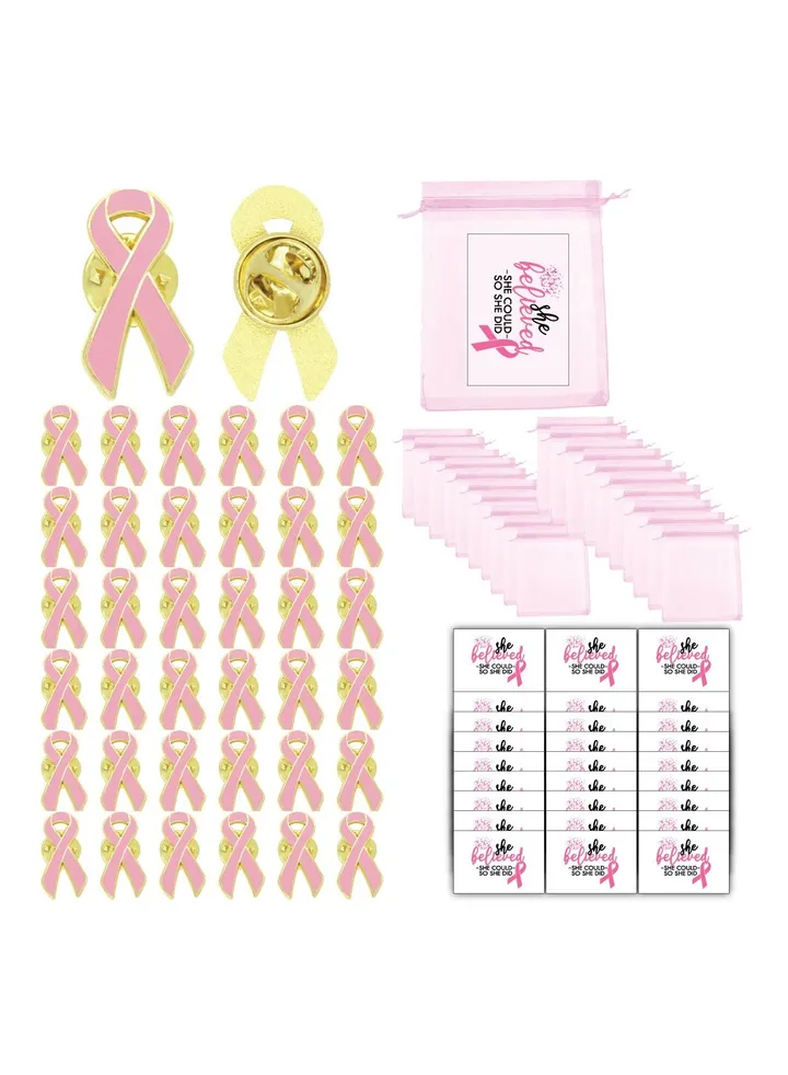 BreastCancer Awareness Gift -Pink Ribbon Lapel Pins-Breastcancer Greeting Cards- Gift Bags for Breastcancer Awareness and Accessories for Women and Girls.