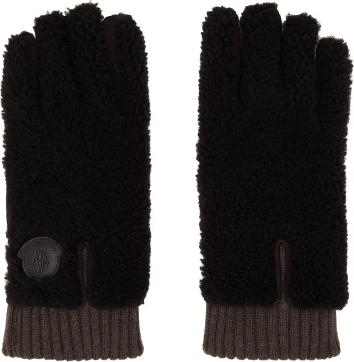 Moncler Brown Paneled Shearling Gloves