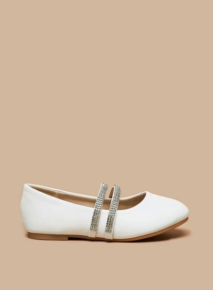 Girl's Solid Ballerina Shoes With Embellished Strap
