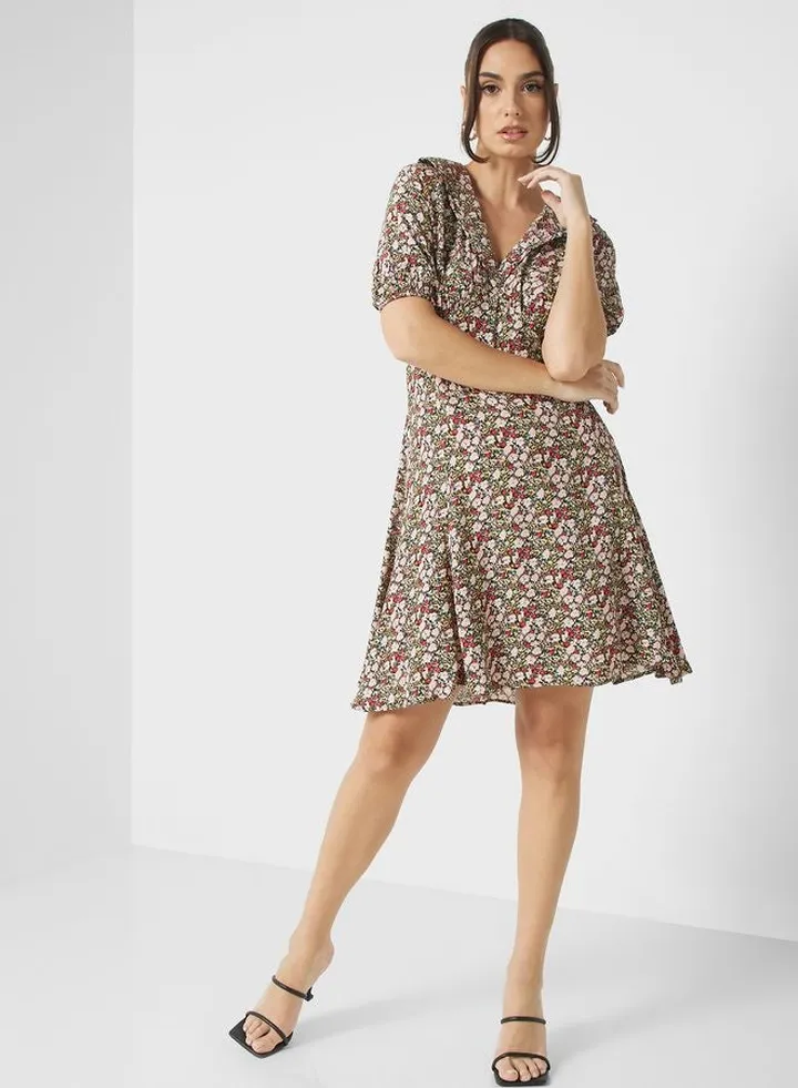 Printed V-Neck Dress