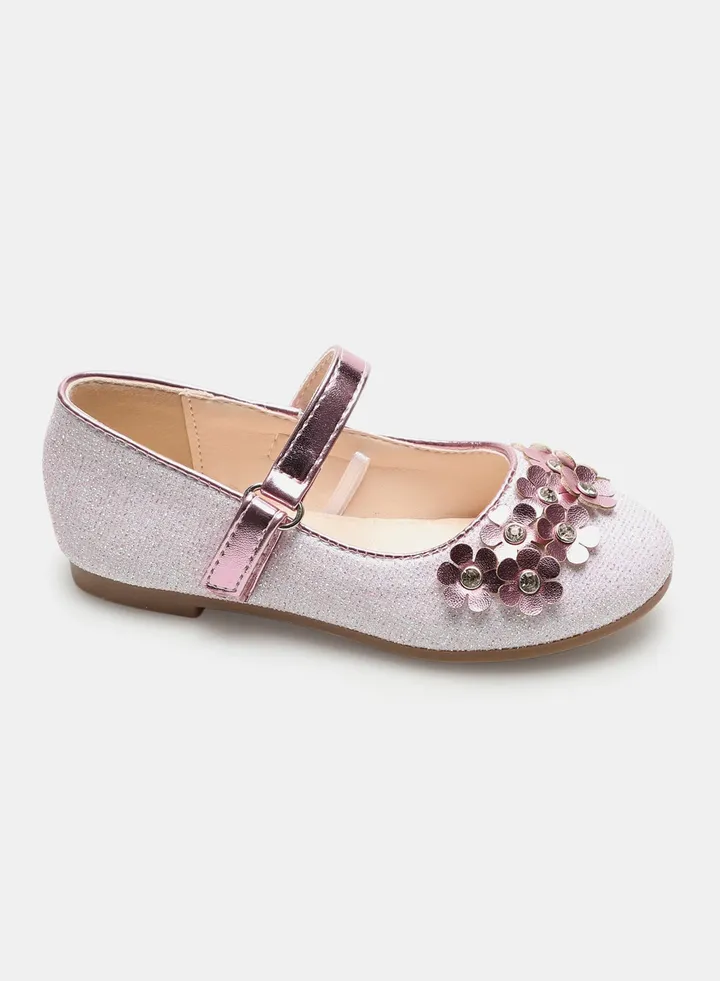 Girls Fashionable Casual Ballerinas Pink/Silver