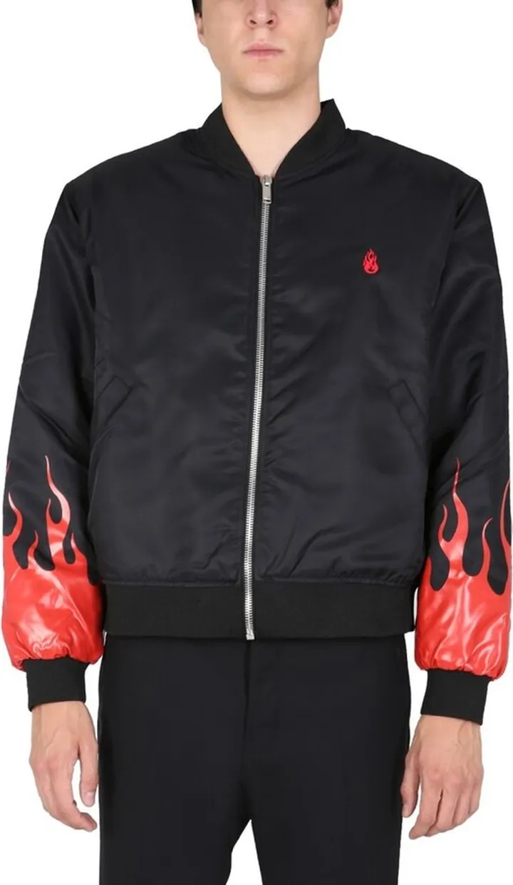 Vision Of Super Flame Print Zipped Bomber Jacket
