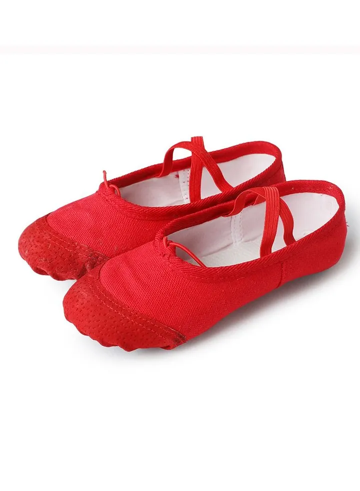 Dancing Shoes Soft Bottom Practice Ballet with Leather Head Shoes for Girls Red Color