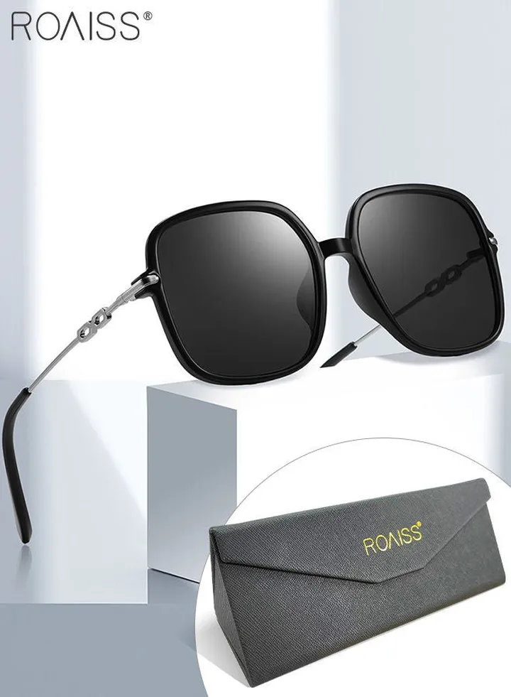 Women's Square Sunglasses, UV400 Protection Sun Glasses with Silver Metal Temples, Oversize Fashion Anti-glare Sun Shades for Women with Glasses Case, 54mm