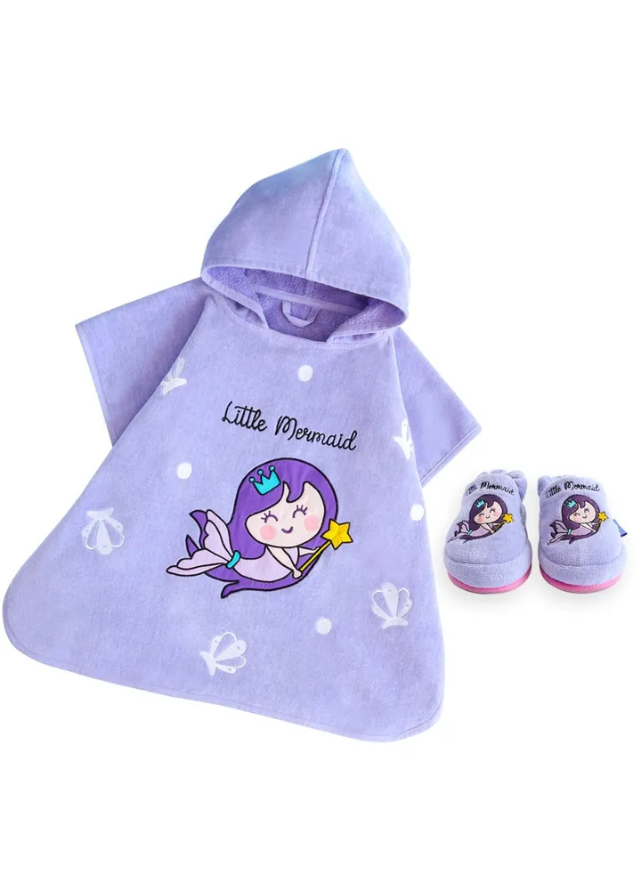 Milk&Moo Kids Poncho and House Slippers Little Mermaid