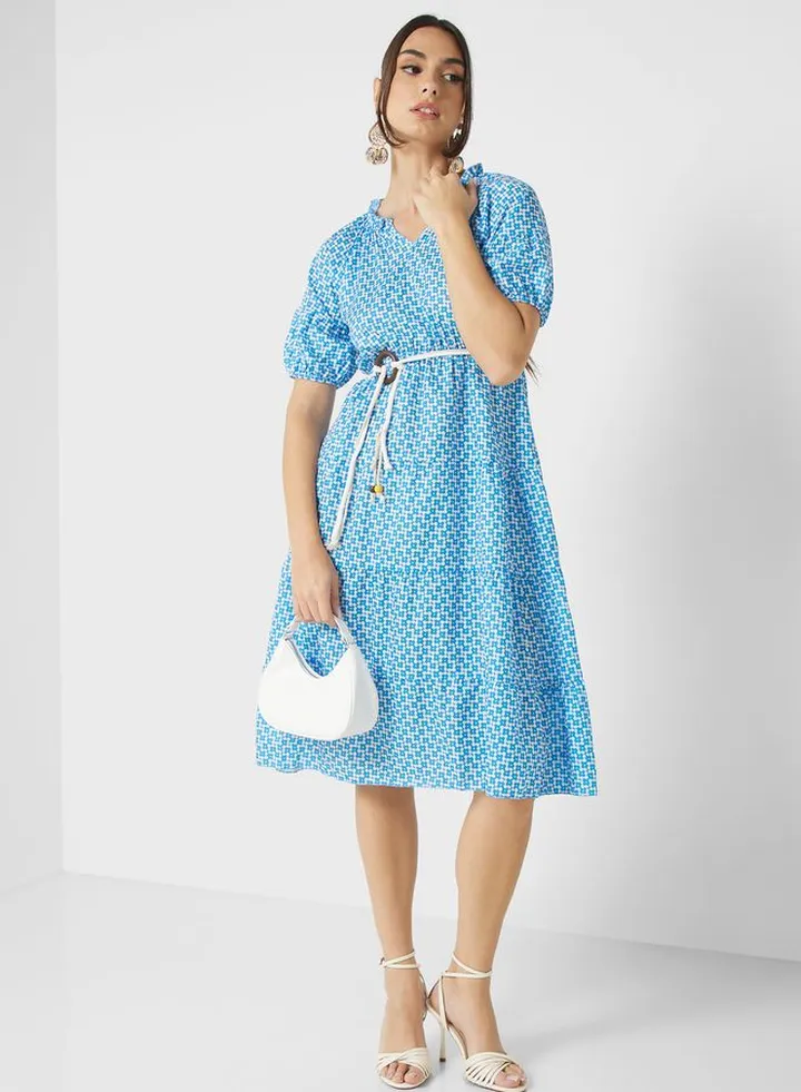 Puff Sleeve Printed Dress