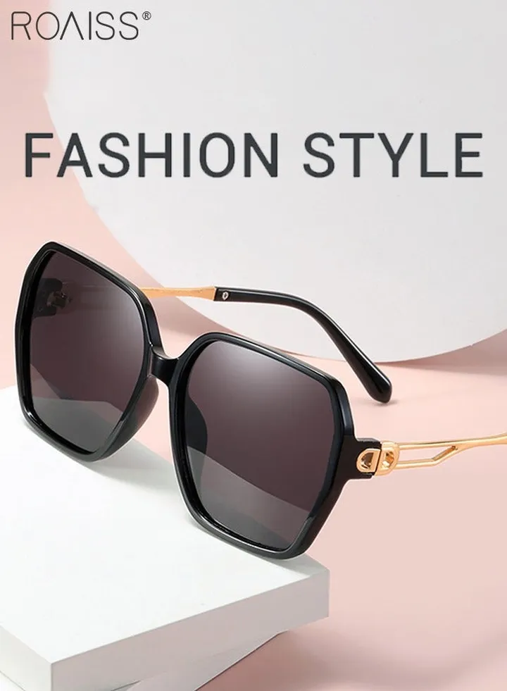 Women's Butterfly Polarized Sunglasses UV400 Protection Sun Glasses with Black PC Frame and Hollow temples Retro Oversized Anti-glare Sunglasses for Women with Glasses Case 64mm