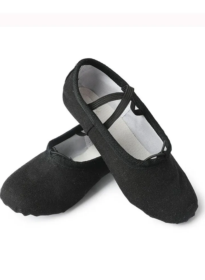 Dancing Shoes Soft Bottom Practice Ballet with Cloth Head Shoes for Girls Black Color