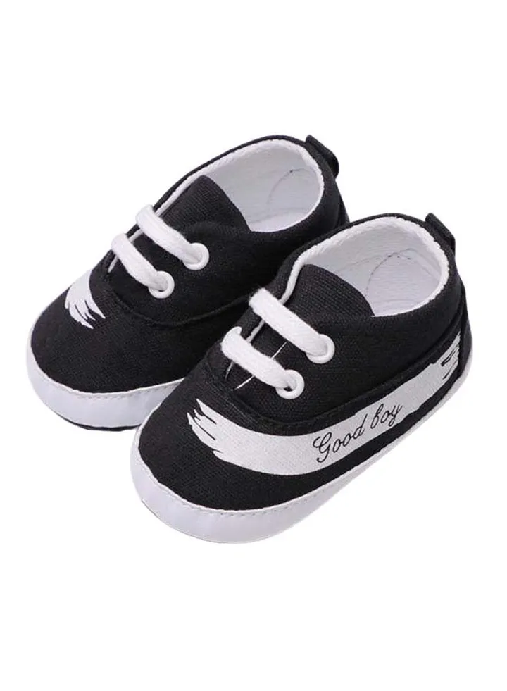 Cotton Soft Sole Non-Slip Prewalker Sneakers Black/White