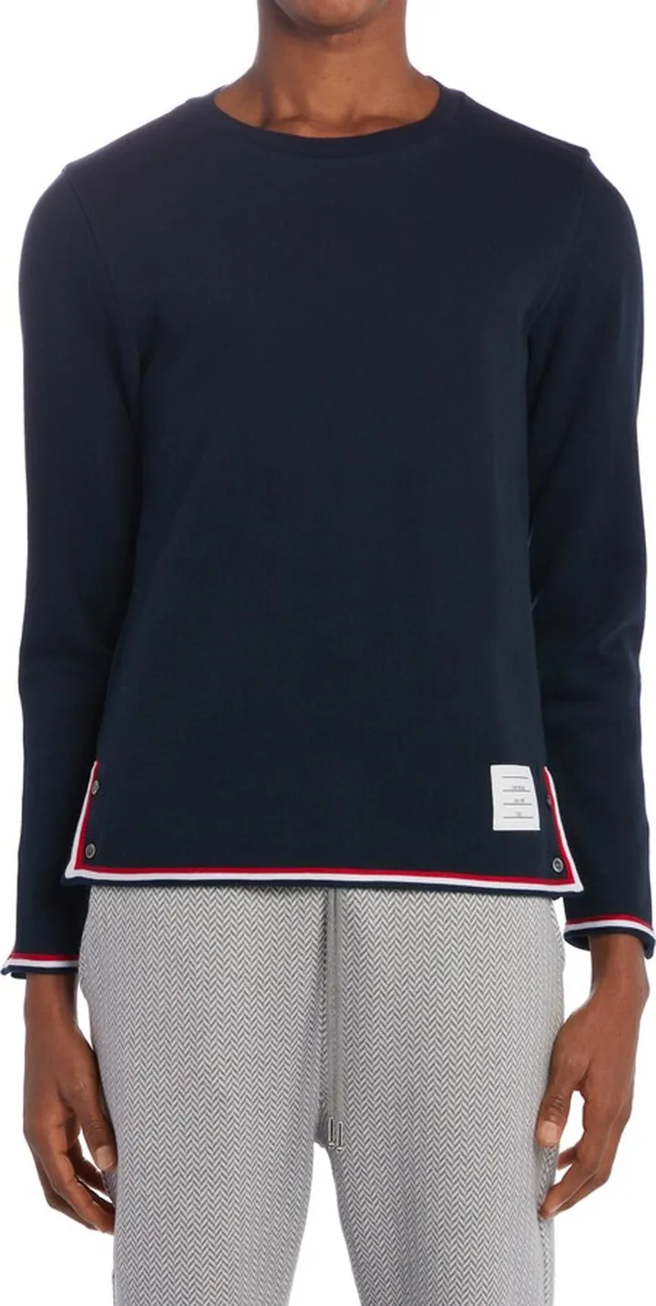 Stripe Trim Long Sleeve Cotton T-Shirt