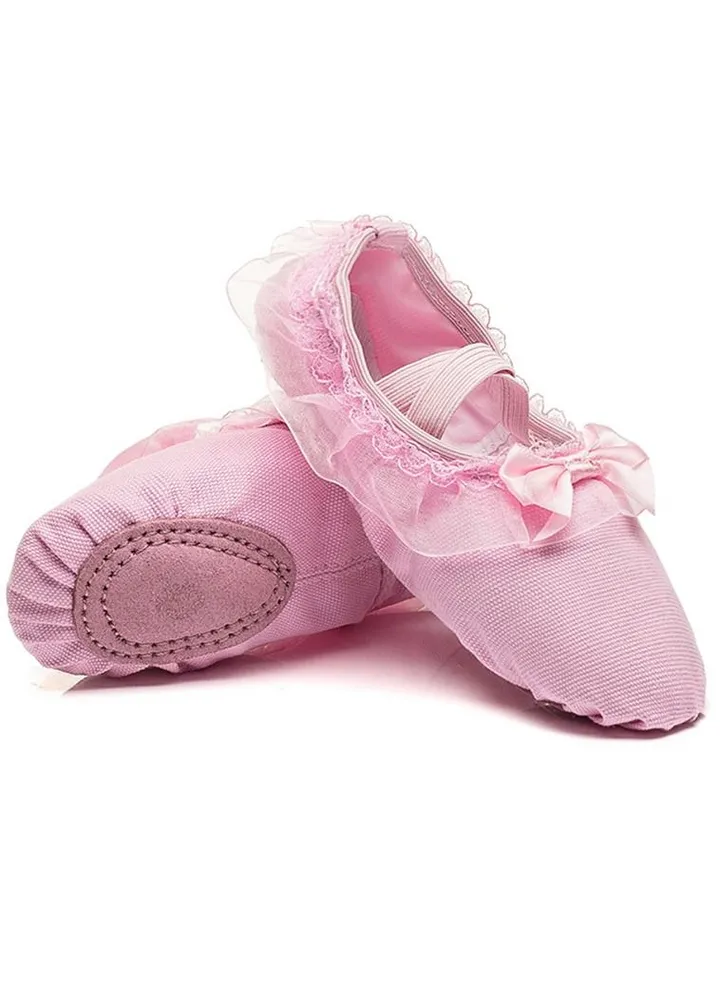 Dancing Shoes Soft Bottom Practice Ballet with Lace Bow Shoes for Girls