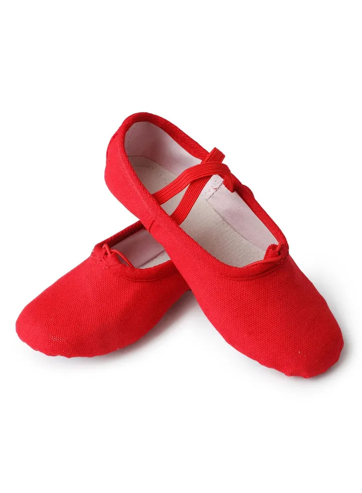 Dancing Shoes Soft Bottom Practice Ballet with Cloth Head Shoes for Girls Red Color