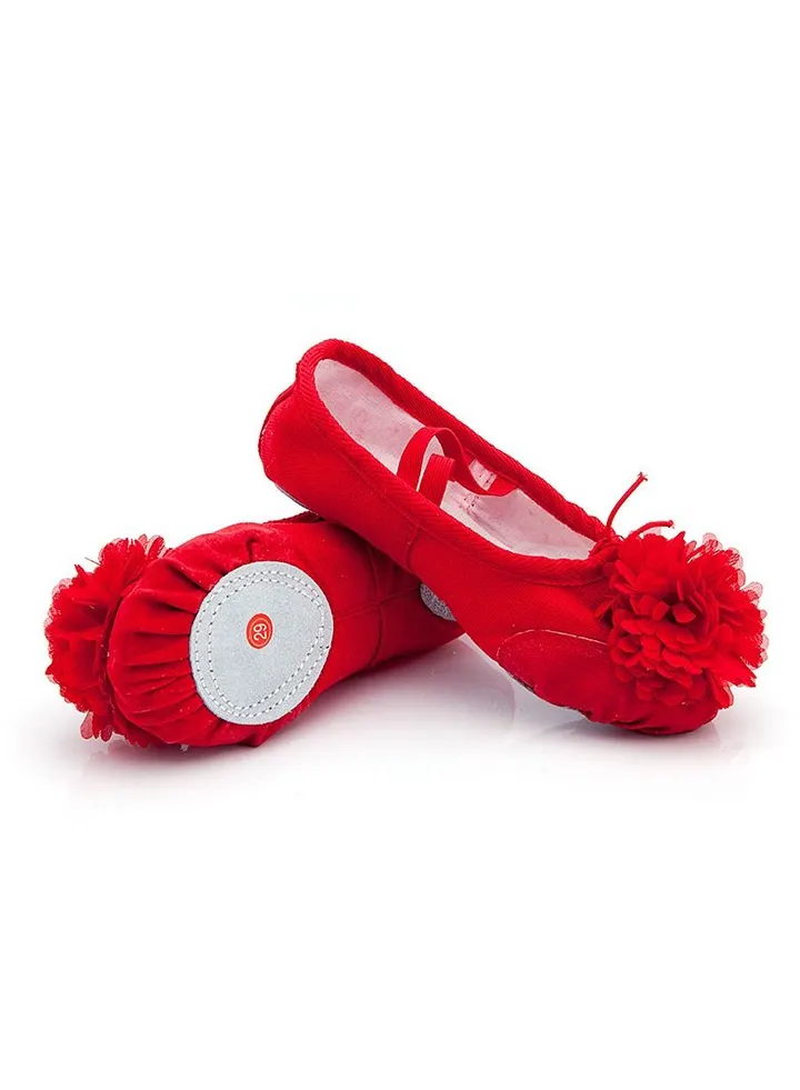 Girls' Flower Dance Shoes Practicing Ballet Shoes Leather Top Red
