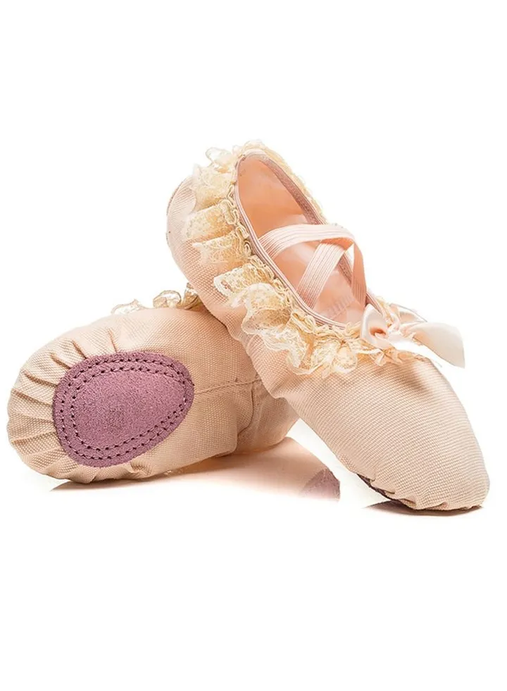 Dancing Shoes Soft Bottom Practice Ballet with Lace Bow Shoes for Girls