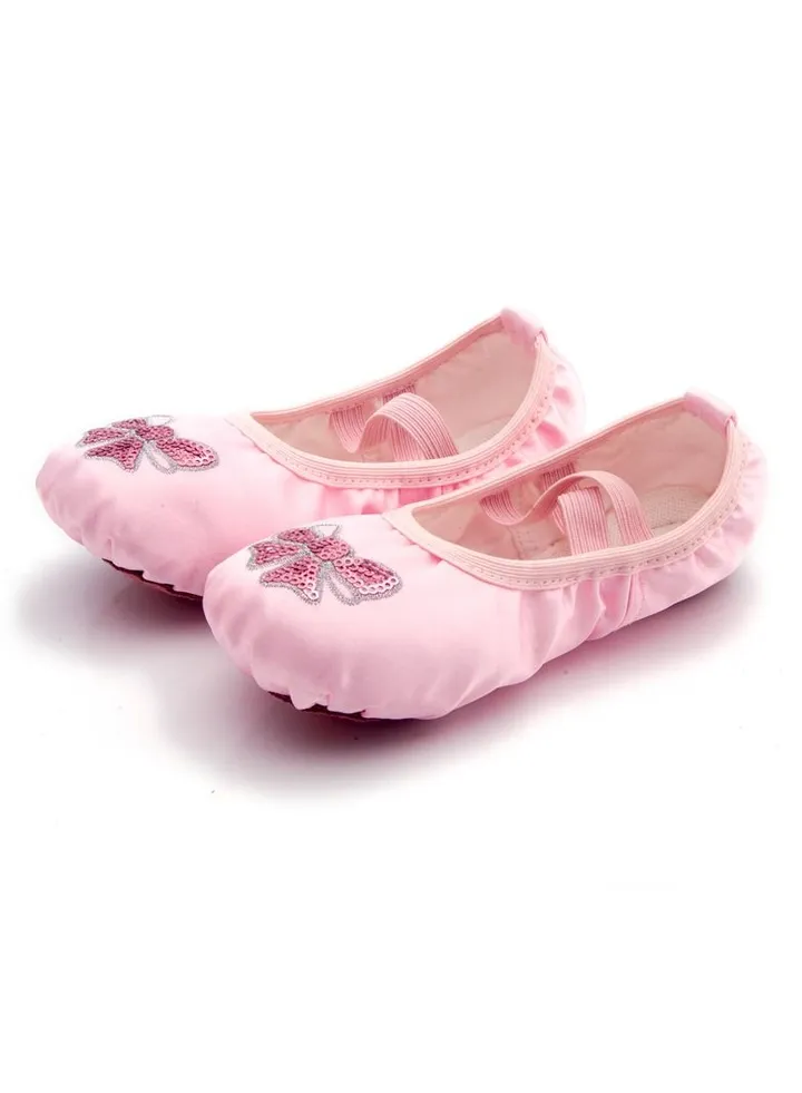 Girl's Dance Shoes Ballet Embroidered Crown Cat Claw Shoes Yoga Shoes Sequin Pink