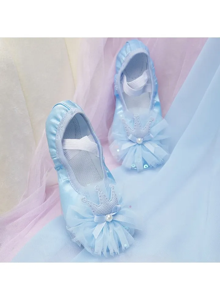 Girls' New Satin Crown Dance Shoes Blue