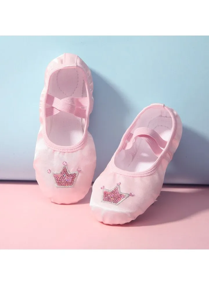 Girl's Dance Shoes Ballet Embroidered Crown Cat Claw Shoes Yoga Shoes Crown Incarnadine