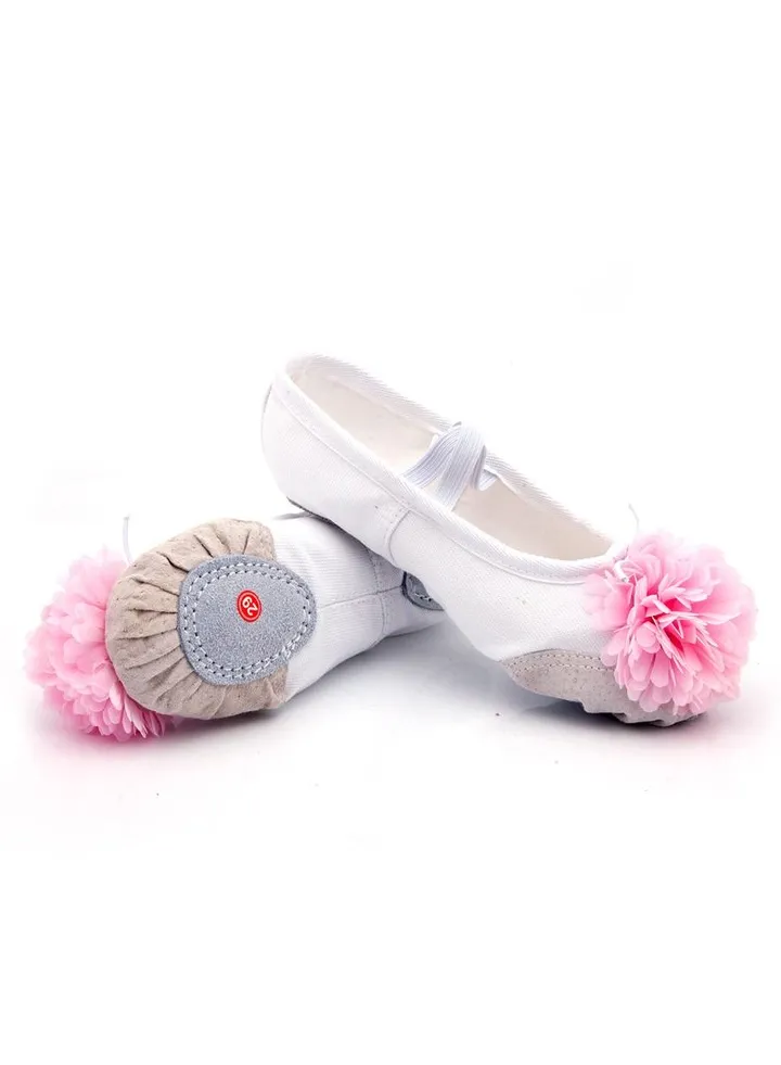 Girls' Flower Dance Shoes Practicing Ballet Shoes Leather Top White