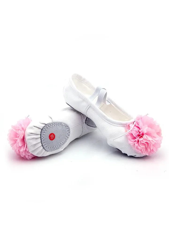 Girls'Flower Dance Shoes Practice Ballet Dance Shoes Cloth Head White