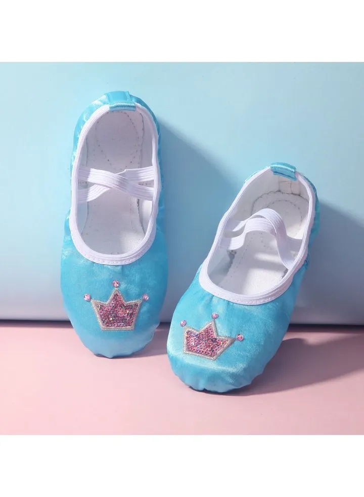 Girl's Dance Shoes Ballet Embroidered Crown Cat Claw Shoes Yoga Shoes Blue