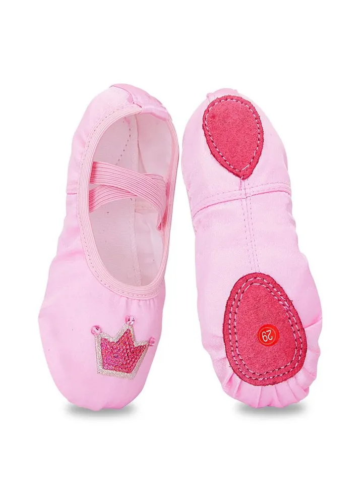 Girl's Dance Shoes Ballet Embroidered Crown Cat Claw Shoes Yoga Shoes Crown Pink