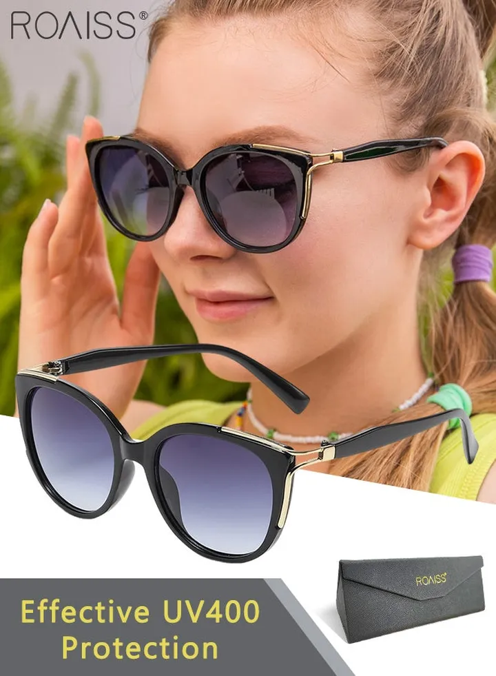 Women's Cat Eye Sunglasses, UV400 Protection Sun Glasses with Metal Hollow Design, Fashion Anti-glare Sun Shades for Women with Glasses Case, 53mm